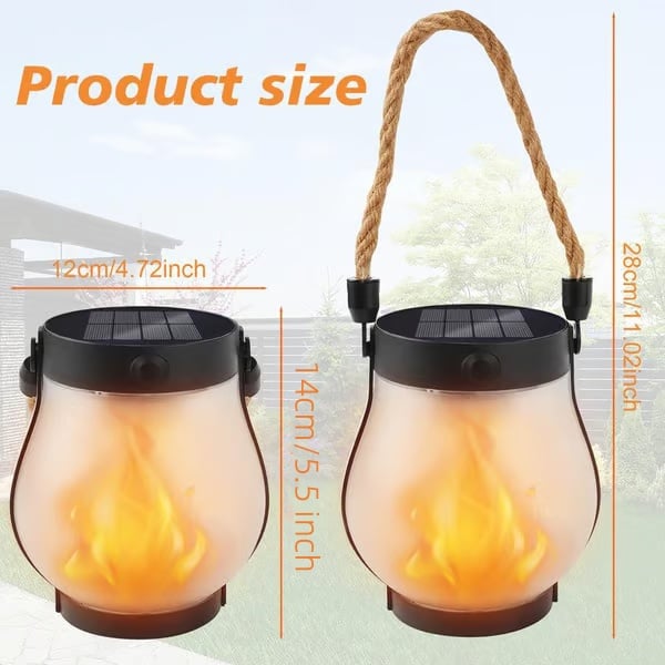 Solar Lanterns Lights, Flickering Flame Garden Lights with 2 Modes Dual Charging USB and Solar, Outdoor Waterproof Hanging Lantern for Yard Patio Porch Decor