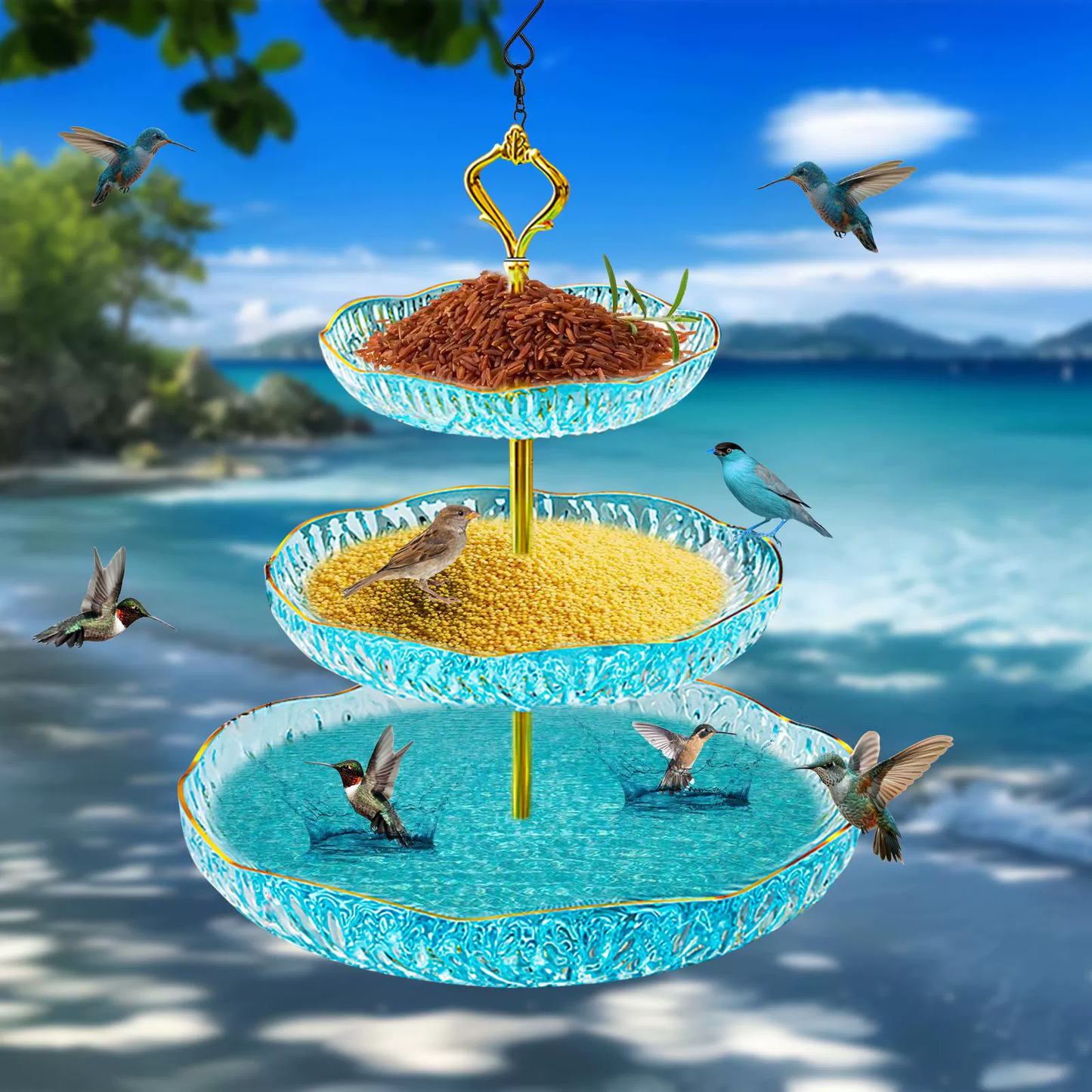 Outdoor Garden Hanging Bird Feeder and Bath