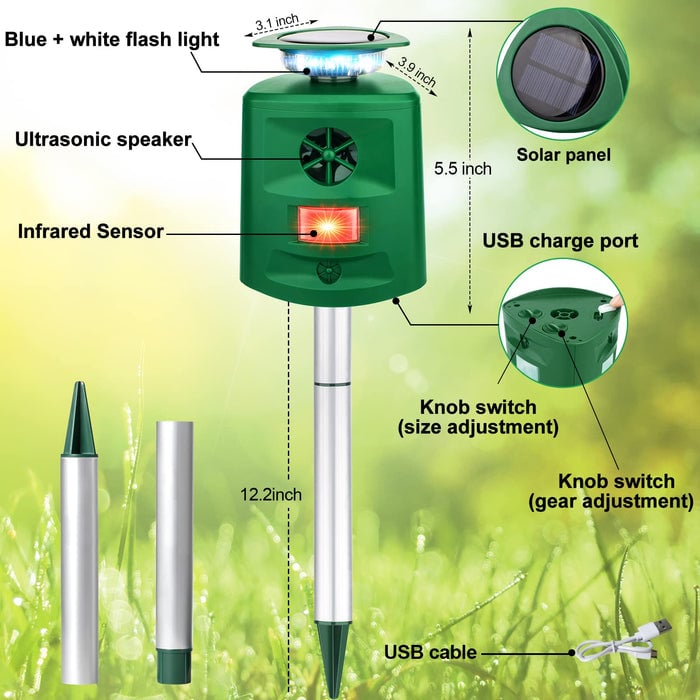 Ultrasonic Animal Repeller,360°Solar Pest Repellent