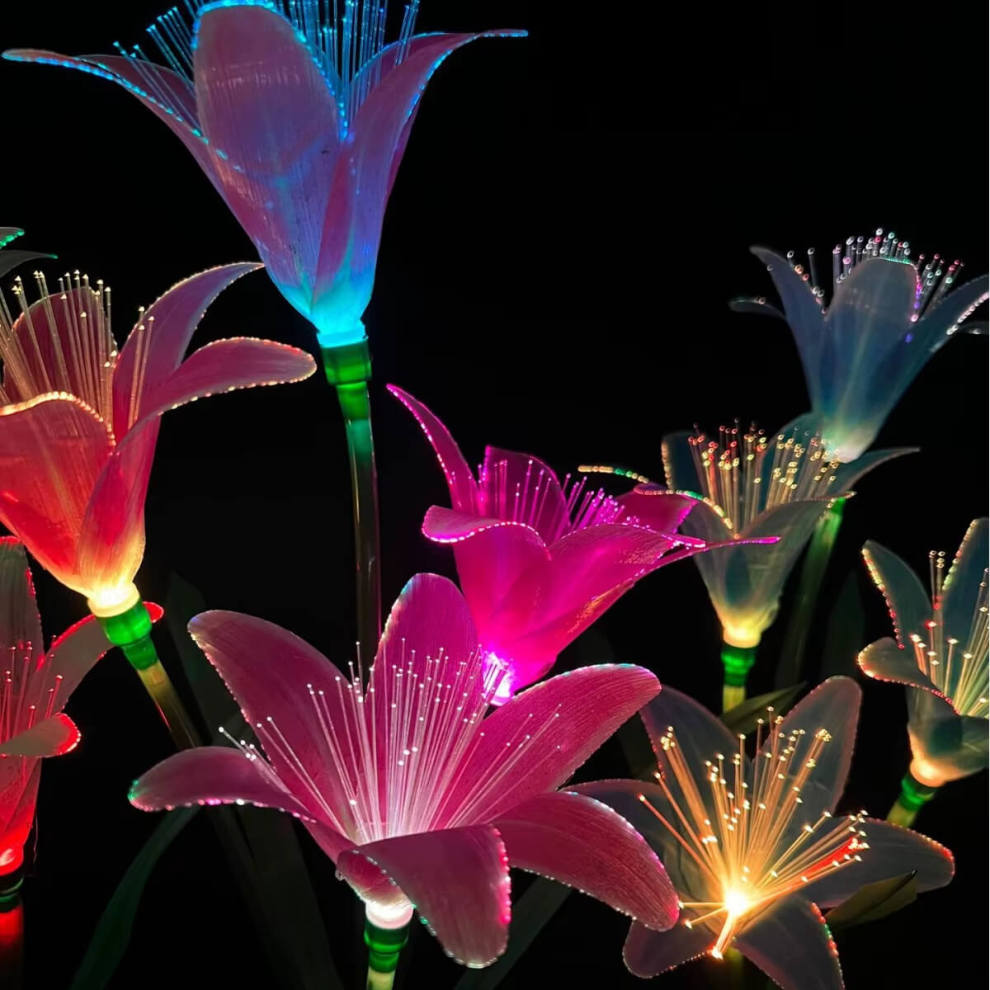 Solar Lily Flower Lights Waterproof Fiber Optic Outdoor Pathway Lights