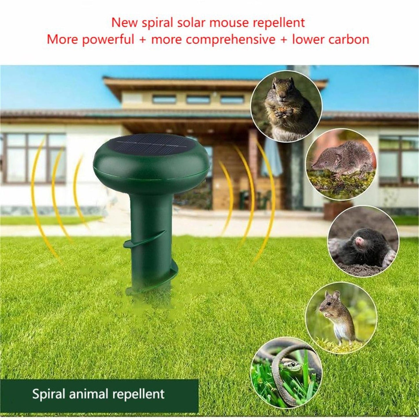 Solar Powered Mouse Repellers Spiral Outdoor Ultrasound High Power Vibration Snake Repellers
