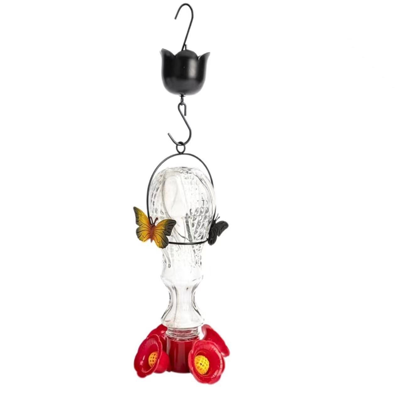 Flowers Glass Hummingbird Feeder With Ant Moat