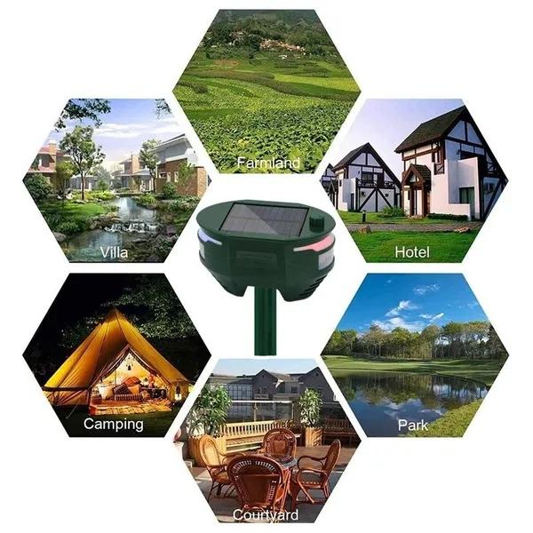 2 Side 180° Ultrasonic Solar Pest Repeller Solar/USB Rechargeable Motion Sensor Repellent