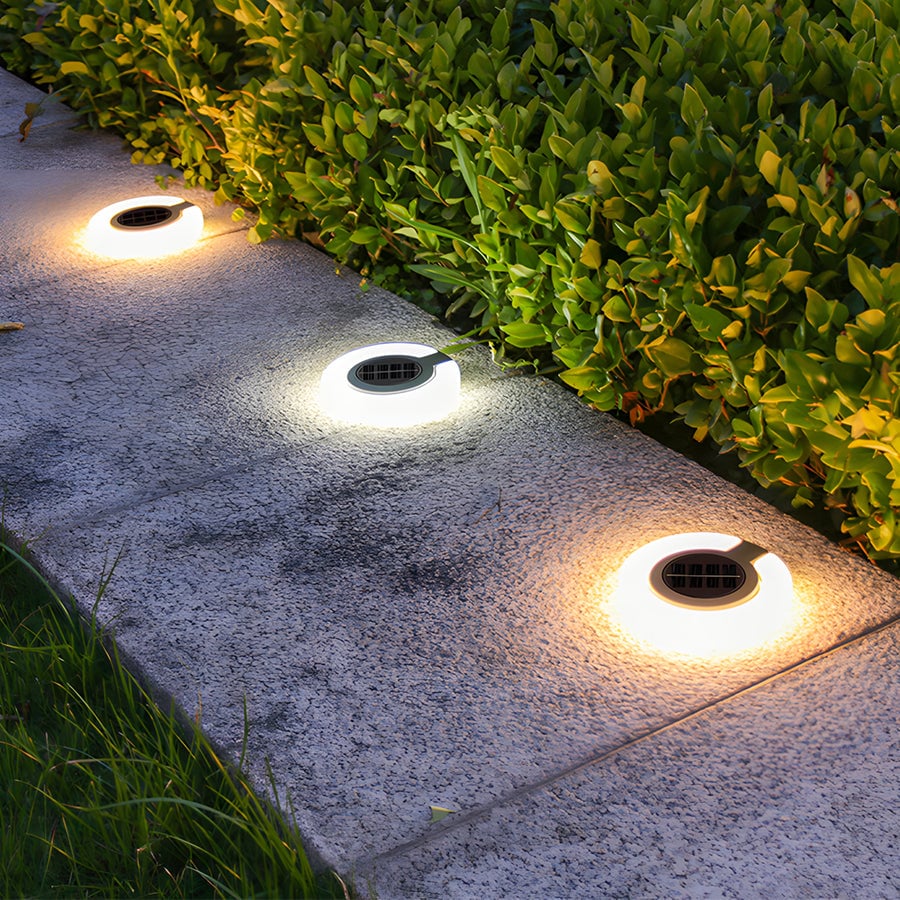 4PCS Round Foldable Solar Deck Lamp Set – Modern Outdoor Disk Lights