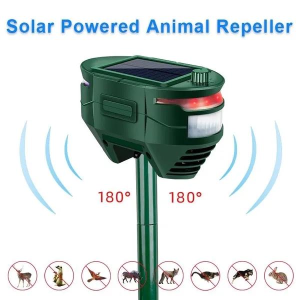Upgrade 2 Side 180° Ultrasonic Solar Pest Repeller Solar/USB Rechargeable Motion Sensor Repellent