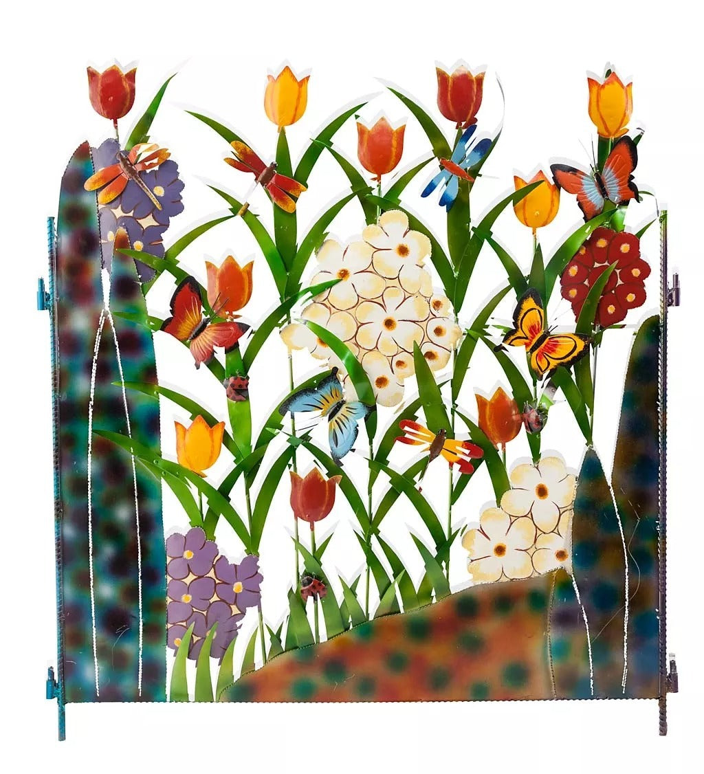 Colorful Metal Butterfly and Flower Garden Screen