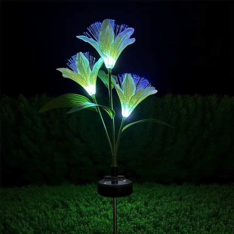 Solar Lily Flower Lights Waterproof Fiber Optic Outdoor Pathway Lights