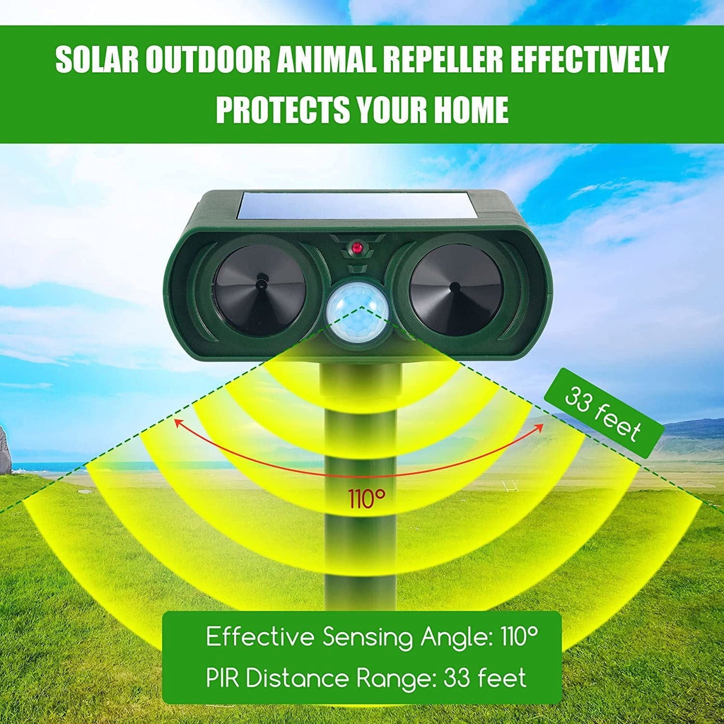 Solar Powered and Ultrasonic Animal Repellent
