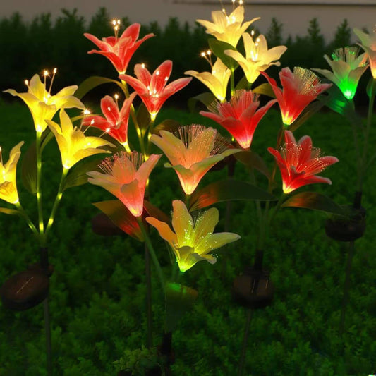 Solar Lily Flower Lights Waterproof Fiber Optic Outdoor Pathway Lights