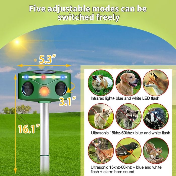Ultrasonic Solar Animal Repeller Outdoor with Motion Sensor, Deer Dog Squirrel Skunk Cat Repellent Devices