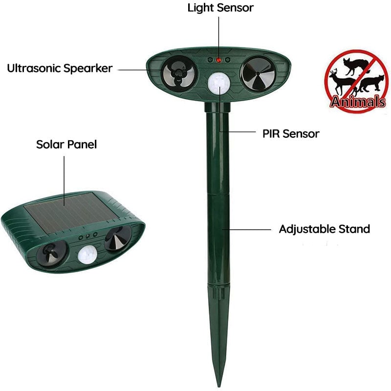 Garden Solar Ultrasonic Fox Repeller Motion Sensor Activated Repellent