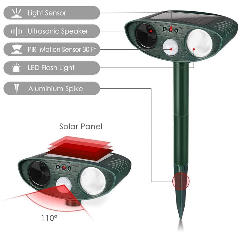 Garden Solar Ultrasonic Fox Repeller Motion Sensor Activated Repellent