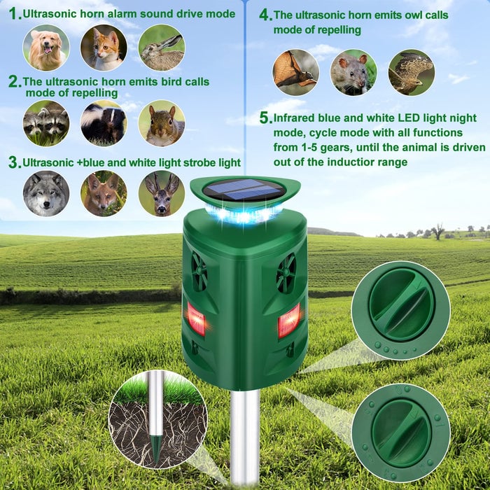 Ultrasonic Animal Repeller,360°Solar Pest Repellent