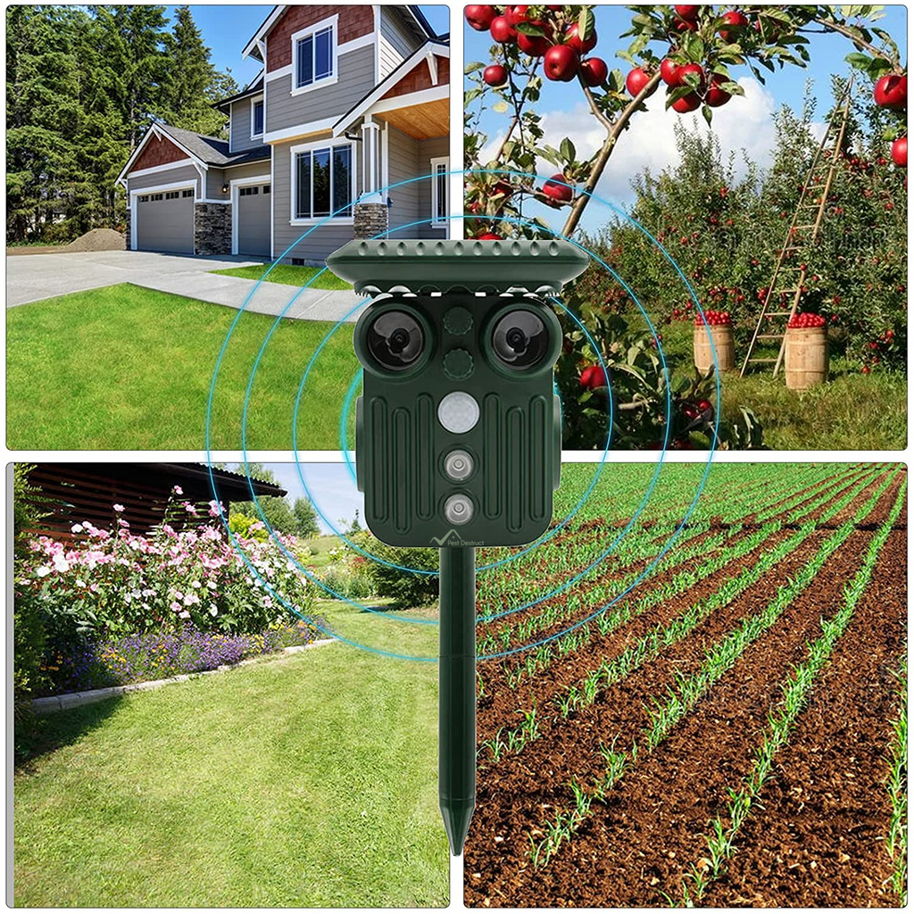 Ultrasonic Solar Animal Repeller Pack of 2 – 5 Adjustable Modes – Get Rid of Deer, Squirrels, and Raccoons in 48 Hours