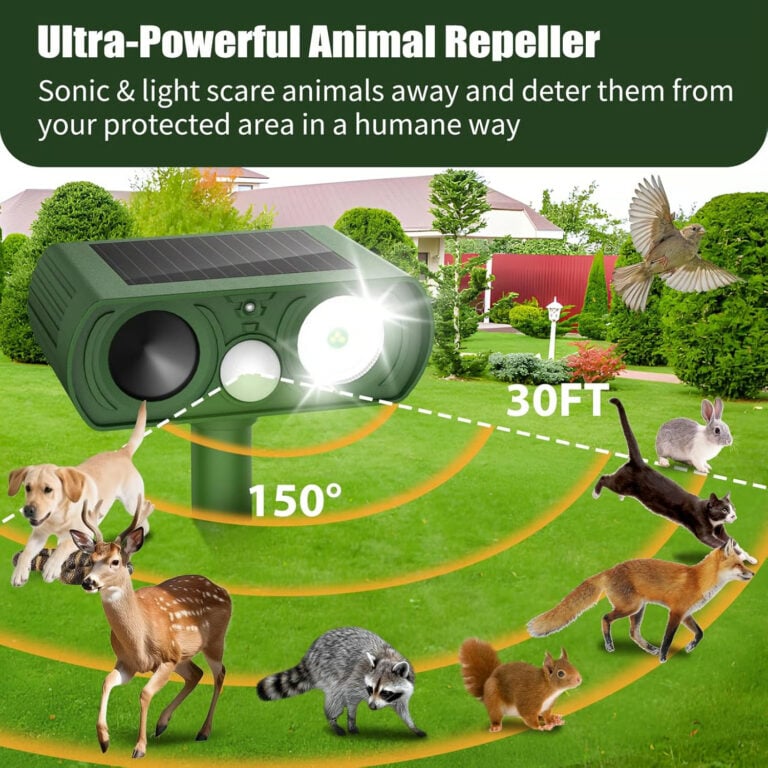 Solar Animal Deterrent Device – Ultrasonic + Strong Light Dual Repulsion , Keep Animals Away from Your Home