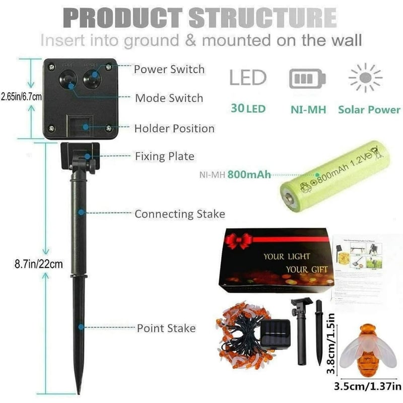 Solar LED Bee String Lights