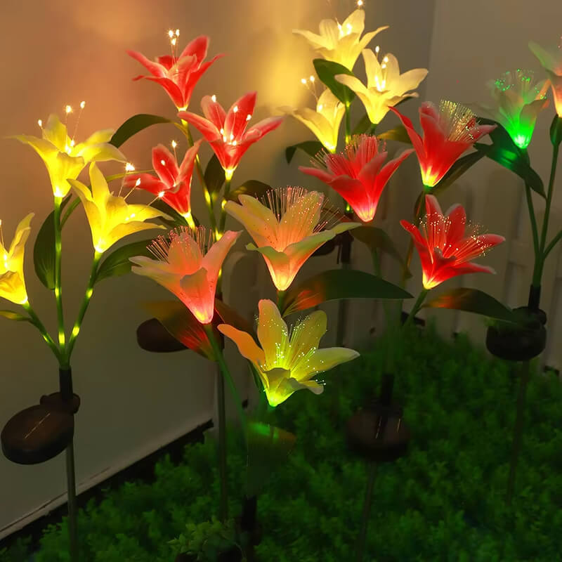 Solar Lily Flower Lights Waterproof Fiber Optic Outdoor Pathway Lights