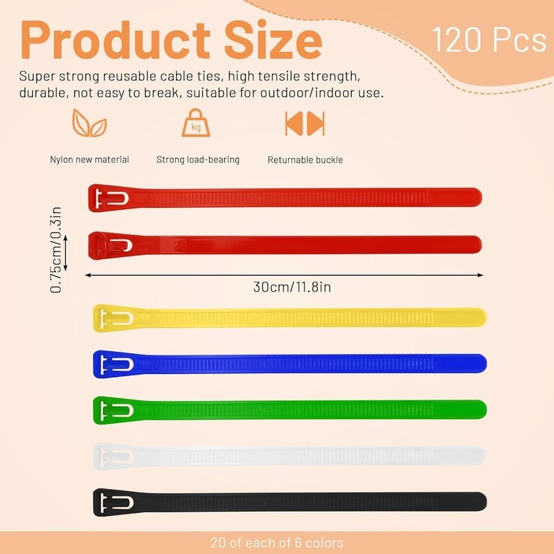 100PCS Colored Reusable Zip Ties