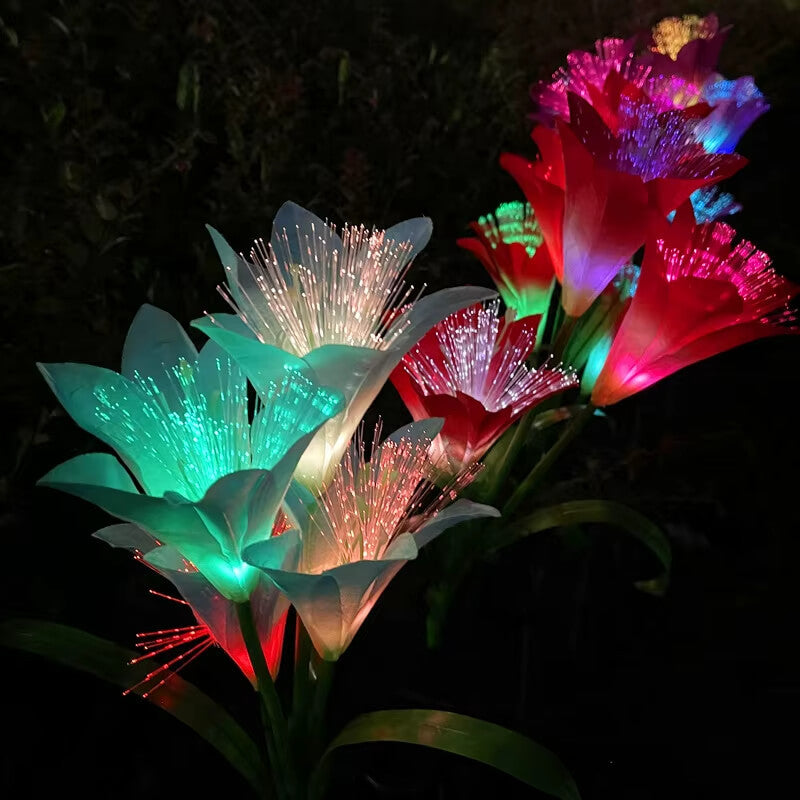 Solar Lily Flower Lights Waterproof Fiber Optic Outdoor Pathway Lights