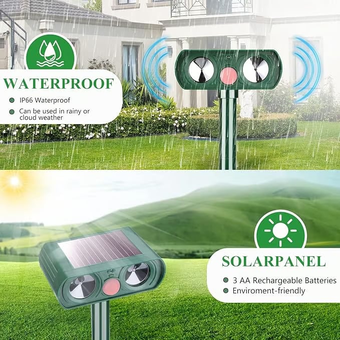 Solar Animal Deterrent Device – Ultrasonic + Strong Light Dual Repulsion , Keep Animals Away from Your Home